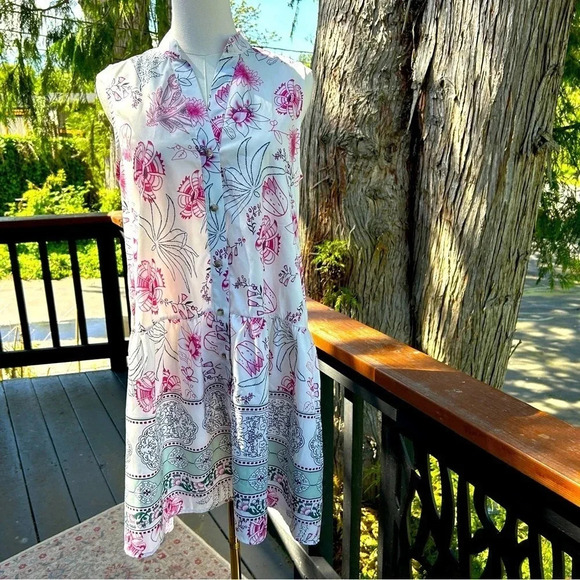 Women’s Floral Boho Print Button Down Collared Short Sleeve Dress / Size Medium - Picture 1 of 6